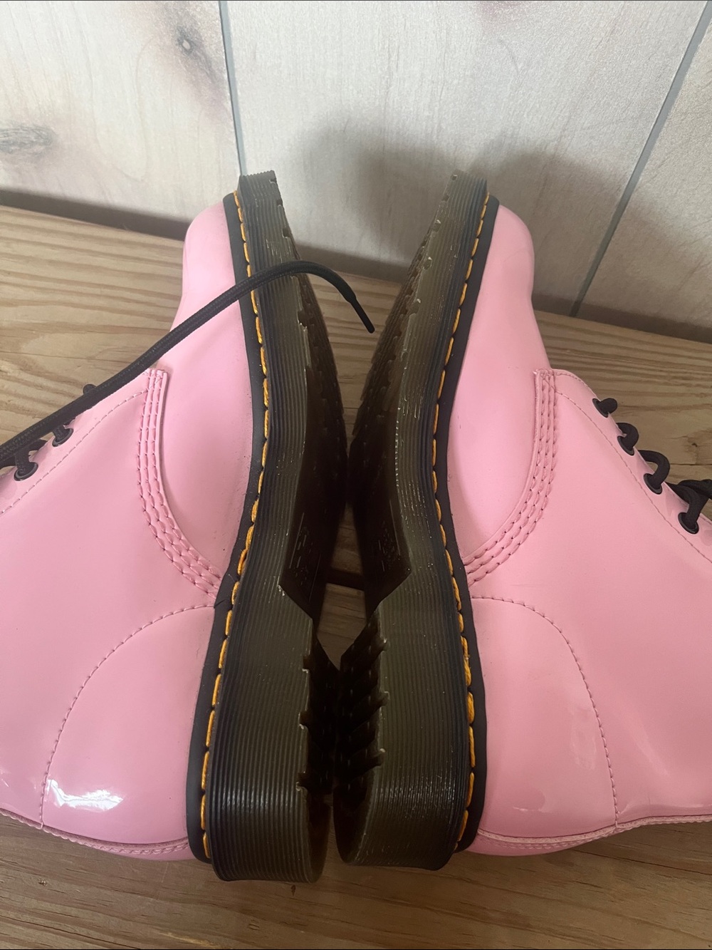 Dr. Martens Glossy Pink Lace-Up Combat Boots - Picture 5 of 13